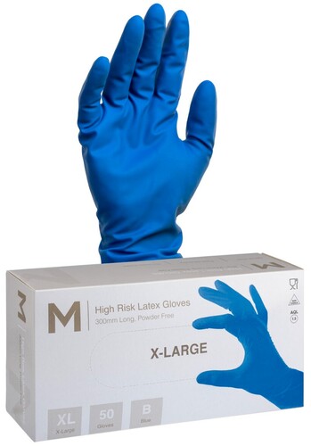 High Risk Latex Examination Gloves Powder Free - Cobalt Blue, XL, 300mm Cuff, 18.5g - Matthews