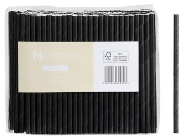 Paper Cocktail Straight Straws - Black, 5mm x 120mm, 300gsm, FSC Mix®  - Matthews