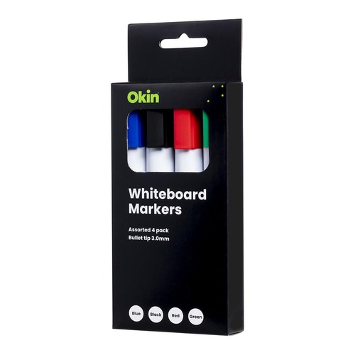 Okin Whiteboard Marker Bullet Tip Asst, Pack of 4